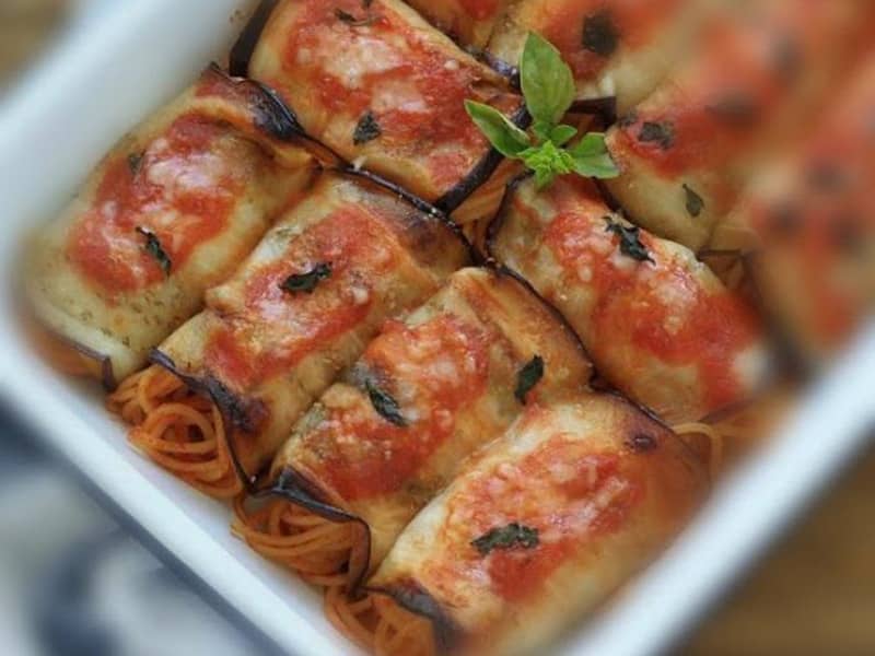 Involtini di melanzane con spaghetti