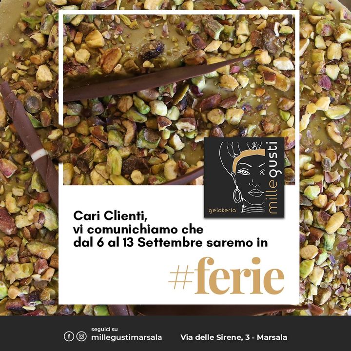 Carissimi clienti, dopo un'intensa stagione estiva Millegusti va in #ferie dal 6 al 13 Settembre‼️